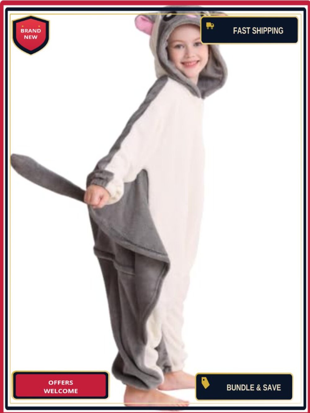 Kids Animal Onesie Costume Flannel Plush Cosplay Pajamas 6-7 Years